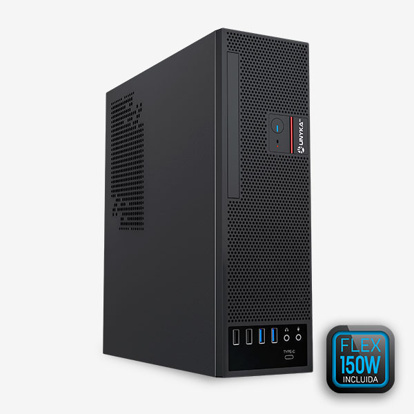 Caja Micro ATX UK3006 Negra con dos USB 2.0, dos USB 3.0,USB Type C, fuente de alimentación small flex 150W